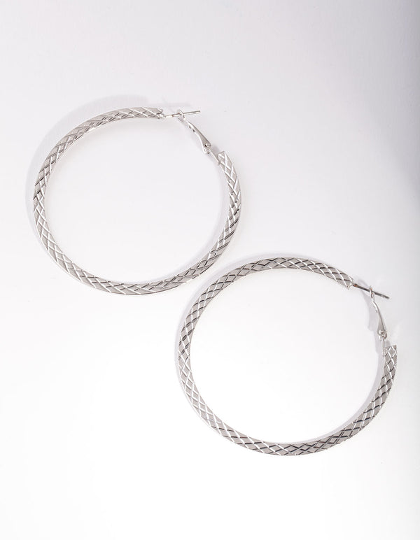 Silver Snake Pattern Hoop Earrings