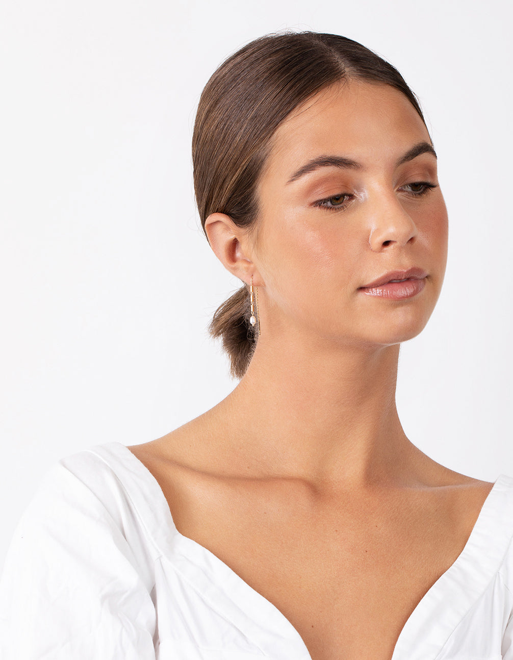 Gold Plated Sterling Silver Pearl Thread Thru Earrings
