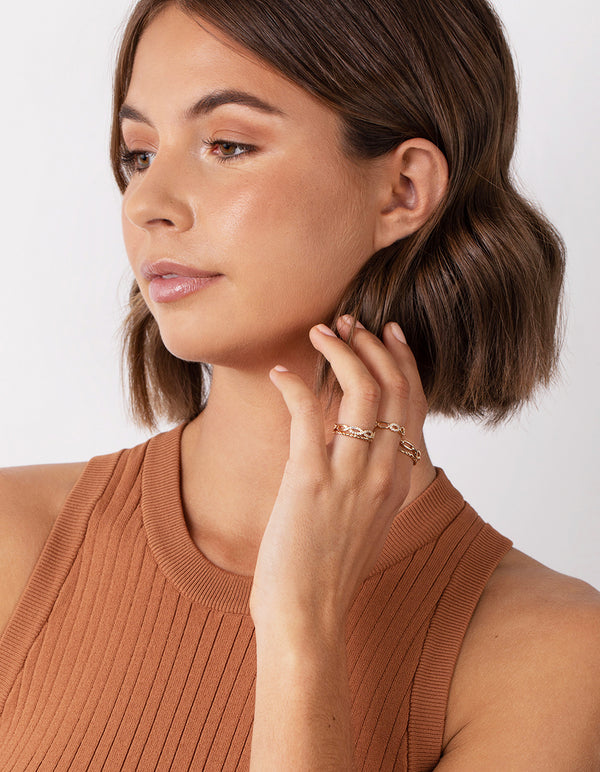 Gold Cubic Zirconia Diamante Chain Ring Stack