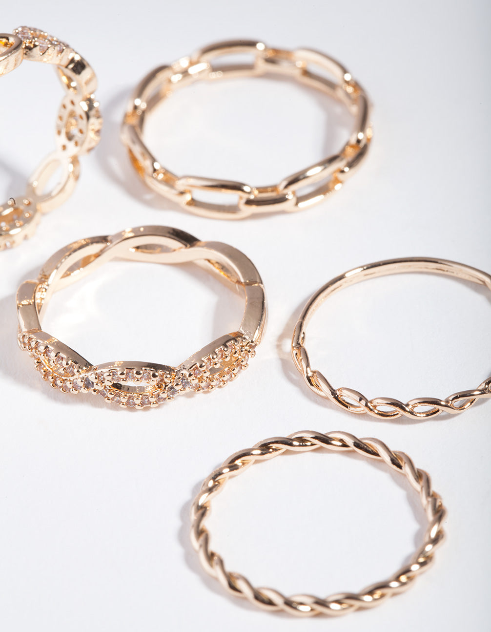 Gold Cubic Zirconia Diamante Chain Ring Stack