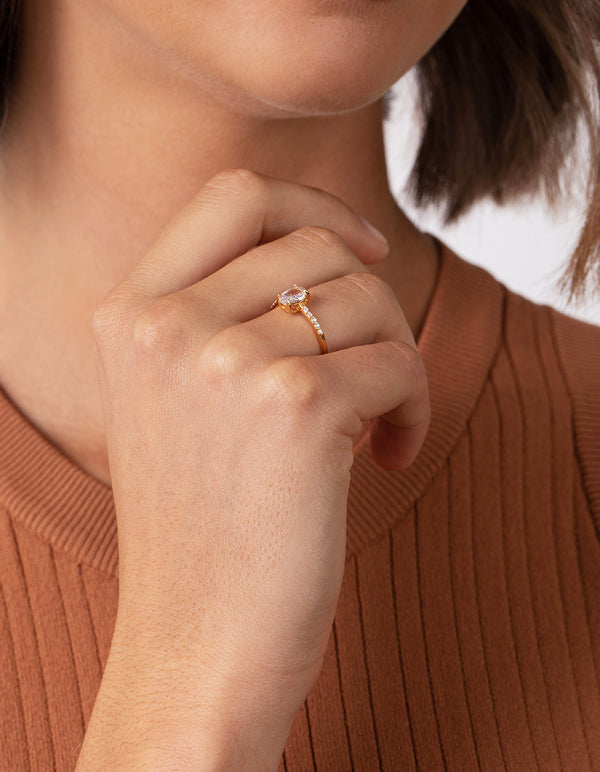 Gold Plated Sterling Silver Cubic Zirconia Oval Ring