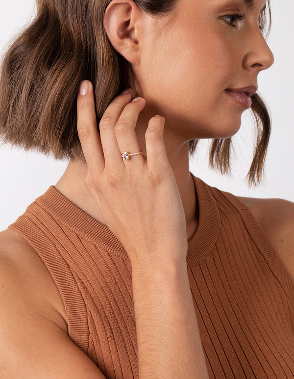 Gold Plated Sterling Silver Cubic Zirconia Oval Ring