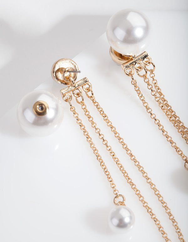 Gold Cascading Pearl Drop Earrings