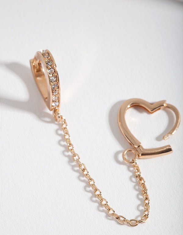 Gold Chain Heart Huggie Earrings