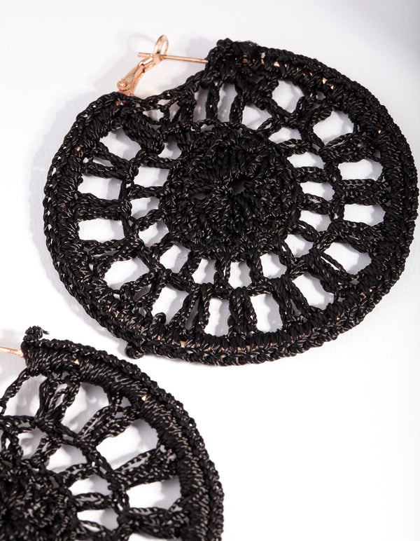 Black Crochet Disc Hoop Earrings