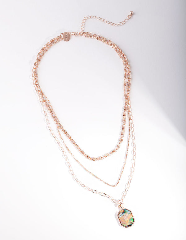 Rose Gold Triple Layered Teal Necklace