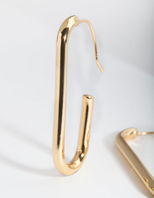 Gold Plated Rectangle Hoop Earrings