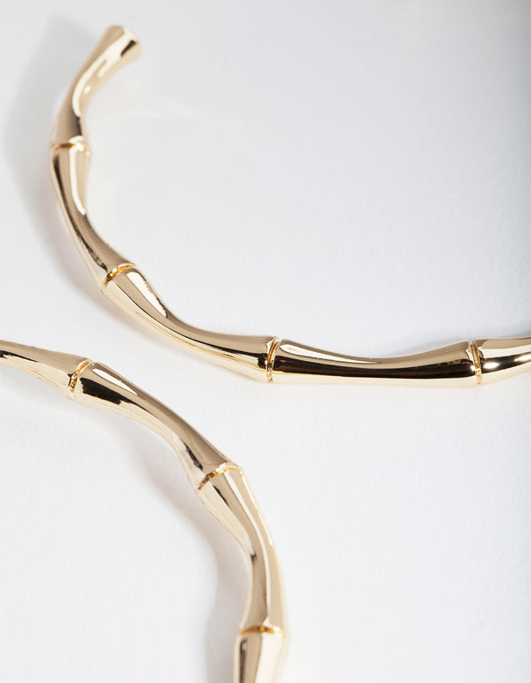 Gold Plated Large Bamboo Hoop Earrings