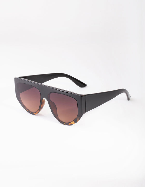 Black Brown Tortoiseshell Shield Sunglasses
