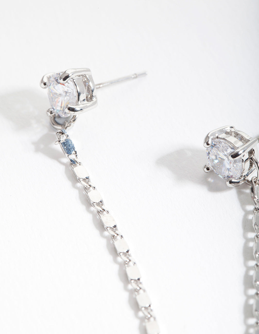 Silver Fancy Chain Double Stud Earrings