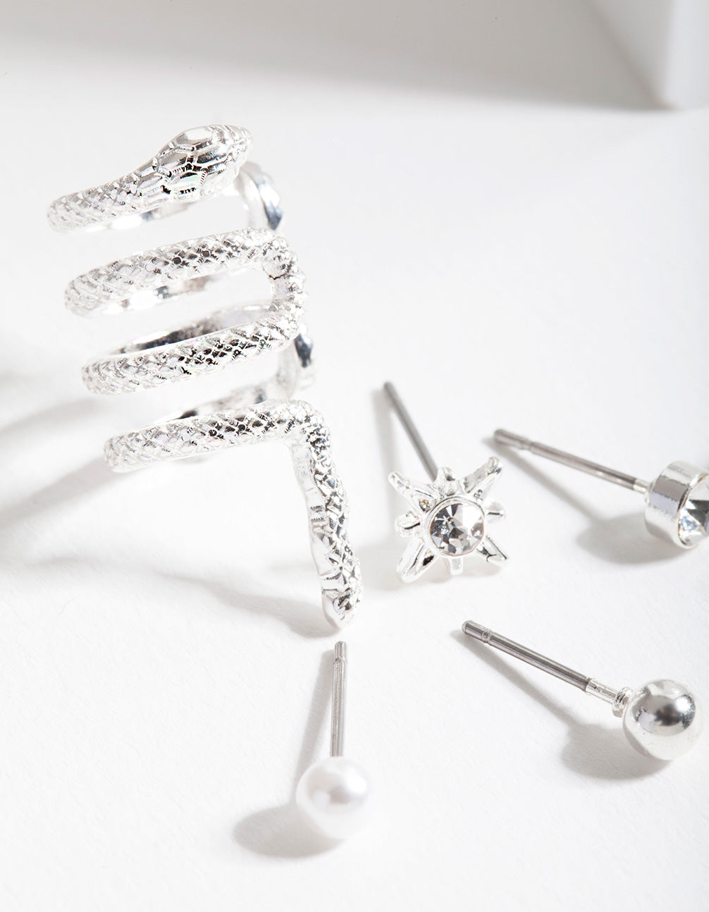 Silver Textured Snake Earring 6-Pack