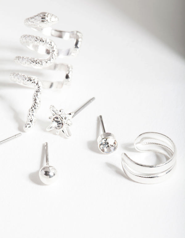 Silver Textured Snake Earring 6-Pack