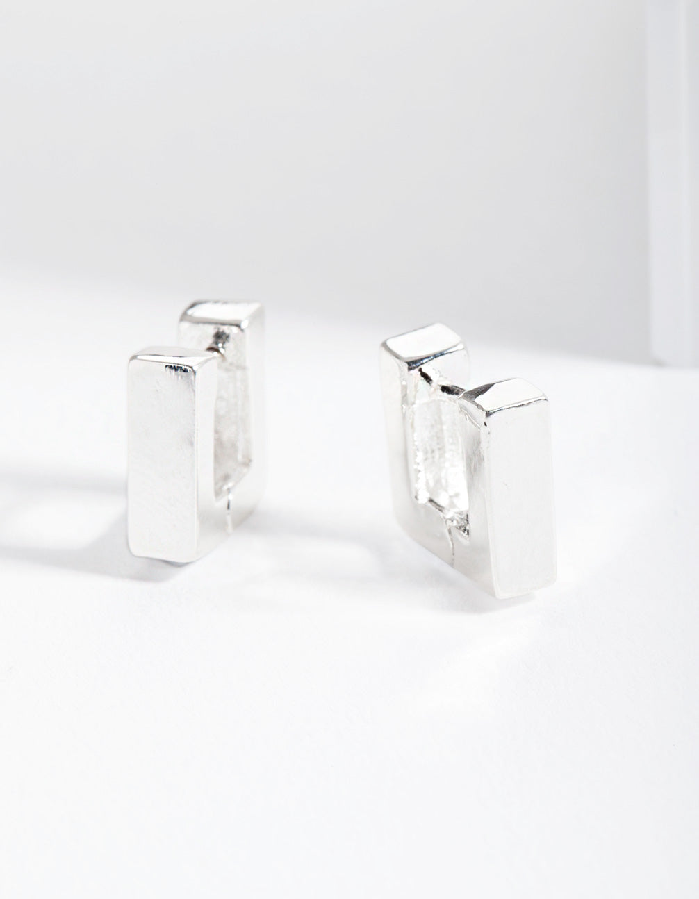 Silver Square Huggie Earrings