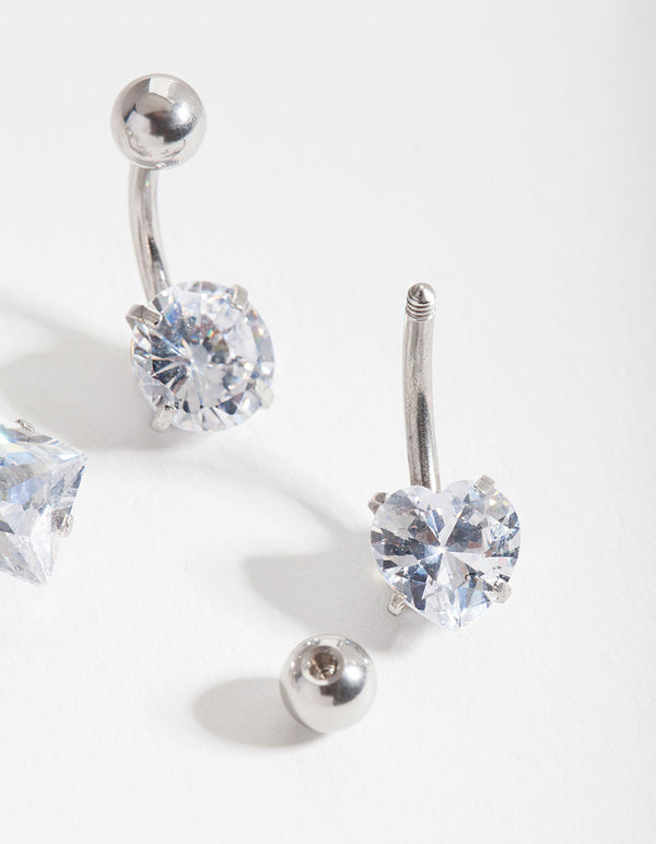 Surgical Steel Cubic Zirconia Belly Bar 4-Pack