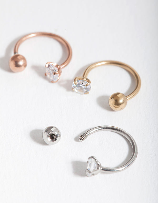 Surgical Steel Cubic Zirconia Horseshoe Pack