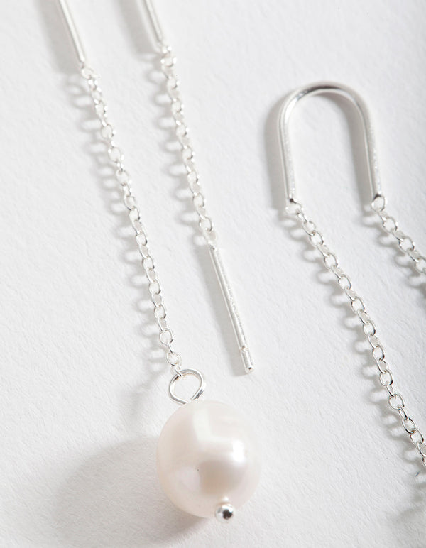 Sterling Silver Pearl Thread-Through Earrings