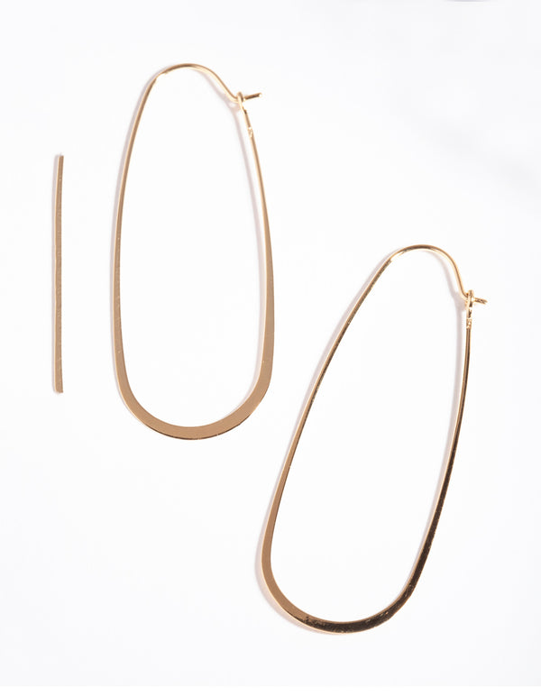 Gold Plated Sterling Silver Long Oval Drop Earrings