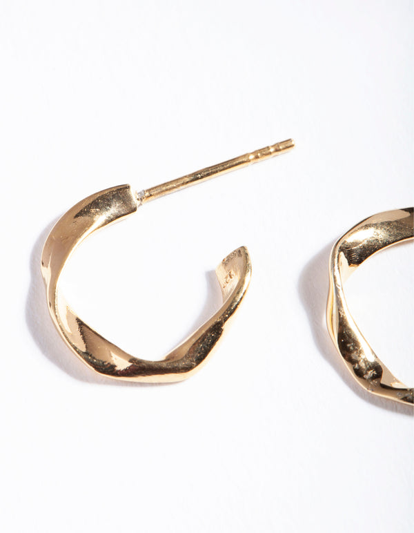 Gold Plated Sterling Silver Twist Open Hoop Earrings