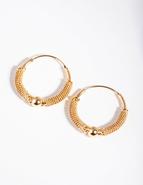 Gold Plated Sterling Silver Wire Ball Hoop Earrings