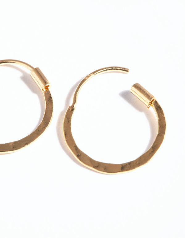 Gold Plated Sterling Silver Hammered Hoop Earrings