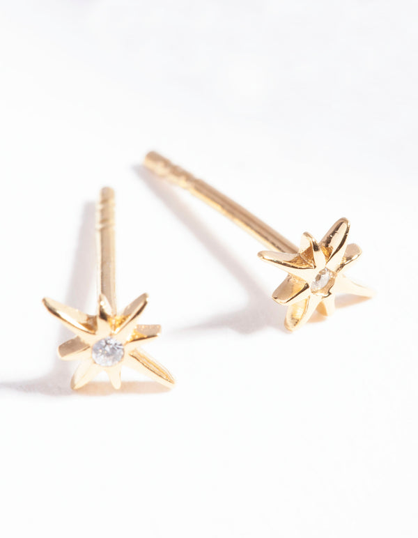 Gold Plated Sterling Silver Cubic Zirconia Starburst Earrings