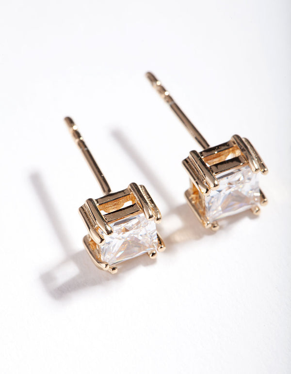Gold Plated Sterling Silver 1 Carat Princess Stud Earrings