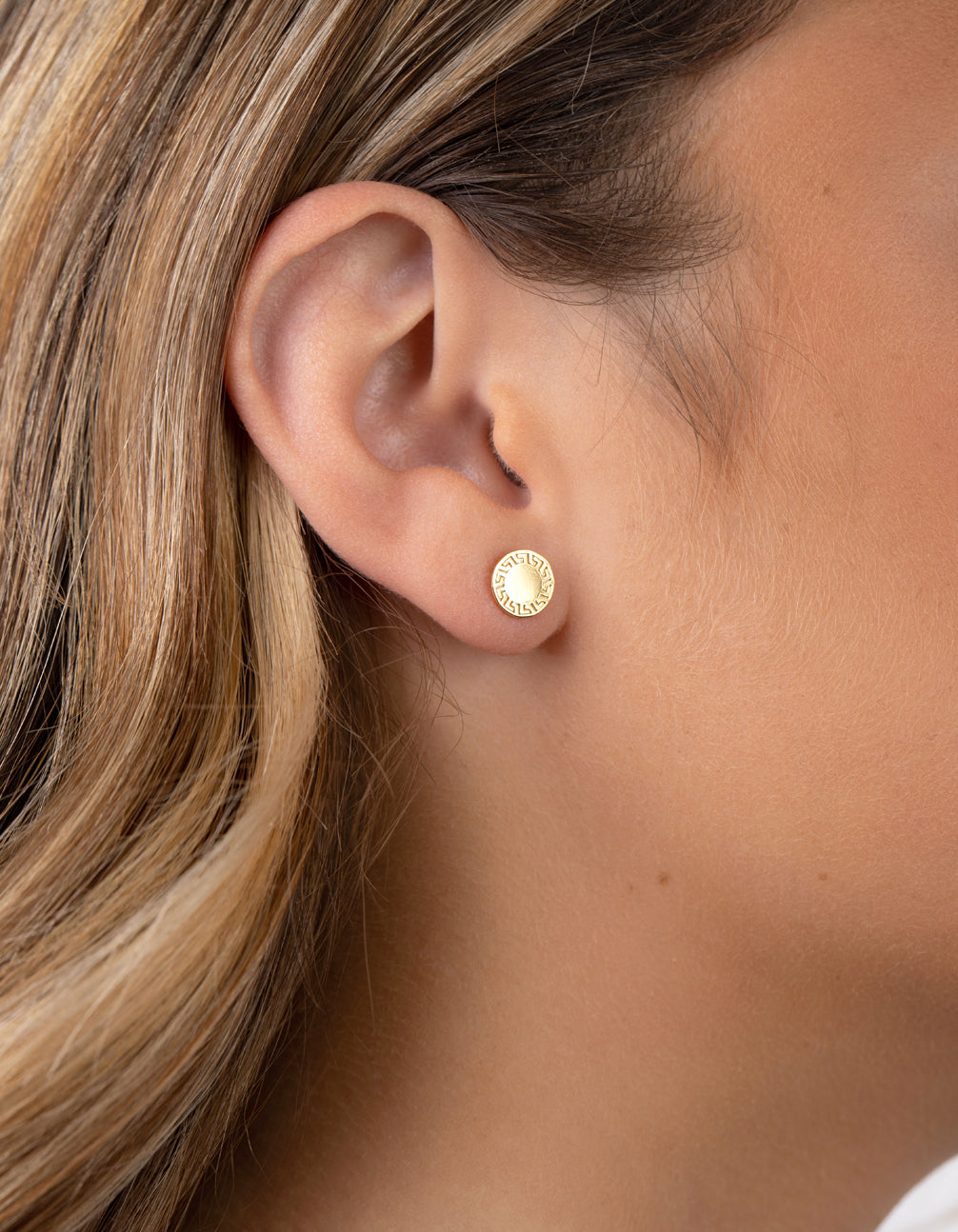 Gold Plated Sterling Silver Greek Key Stud Earrings