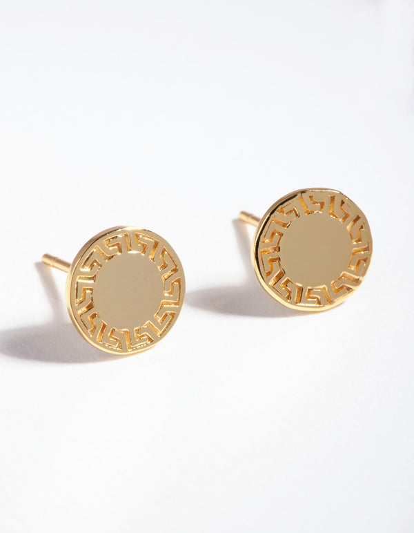 Gold Plated Sterling Silver Greek Key Stud Earrings
