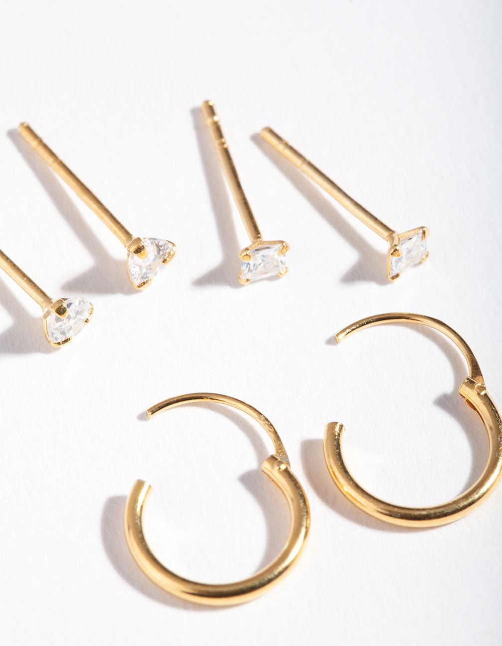 Gold Plated Sterling Silver Cubic Zirconia Stud Hoop Earring Pack