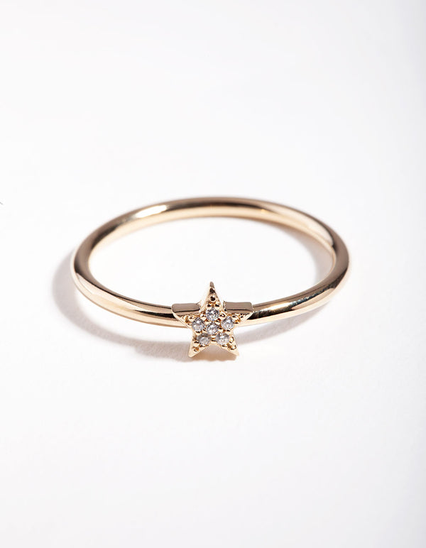 Gold Plated Sterling Silver Pave Star Ring