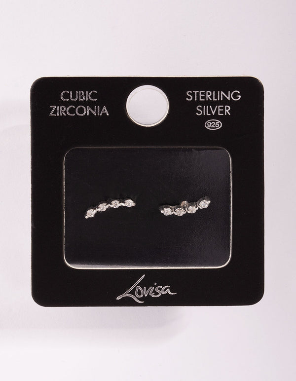Sterling Silver Cubic Zirconia Crawler 4 Stone Earrings