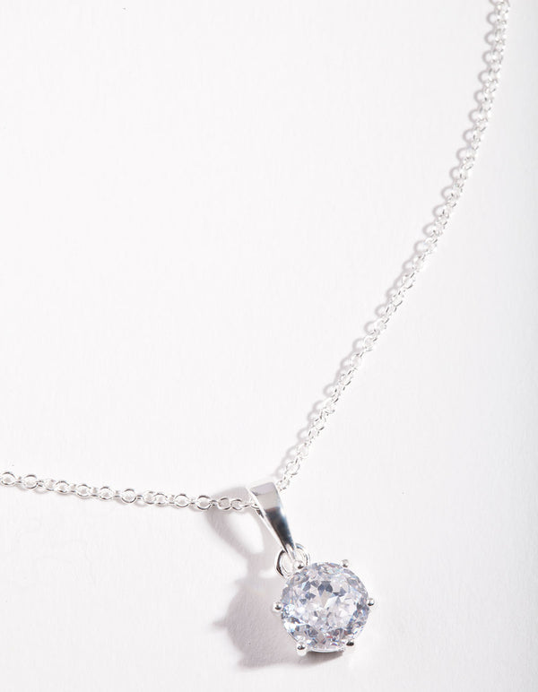 Sterling Silver Cubic Zirconia 100 Facet 6 Claw Necklace