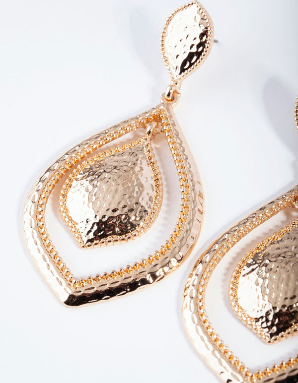 Gold Textured Teardrop Earrings