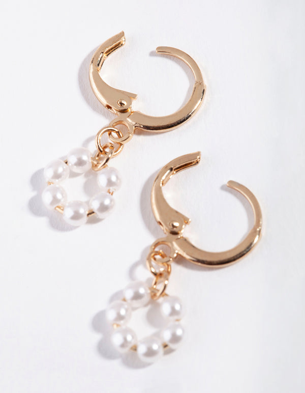Gold Small Open Circle Pearl Earrings