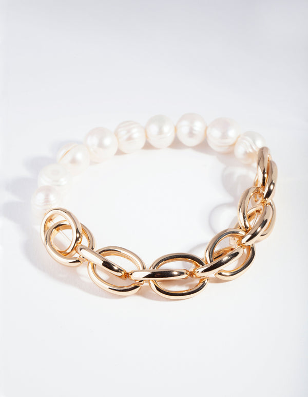 Gold Pearl and Chain Bracelet
