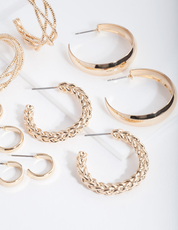 Gold Multi Twist Hoop Earring 6-Pack