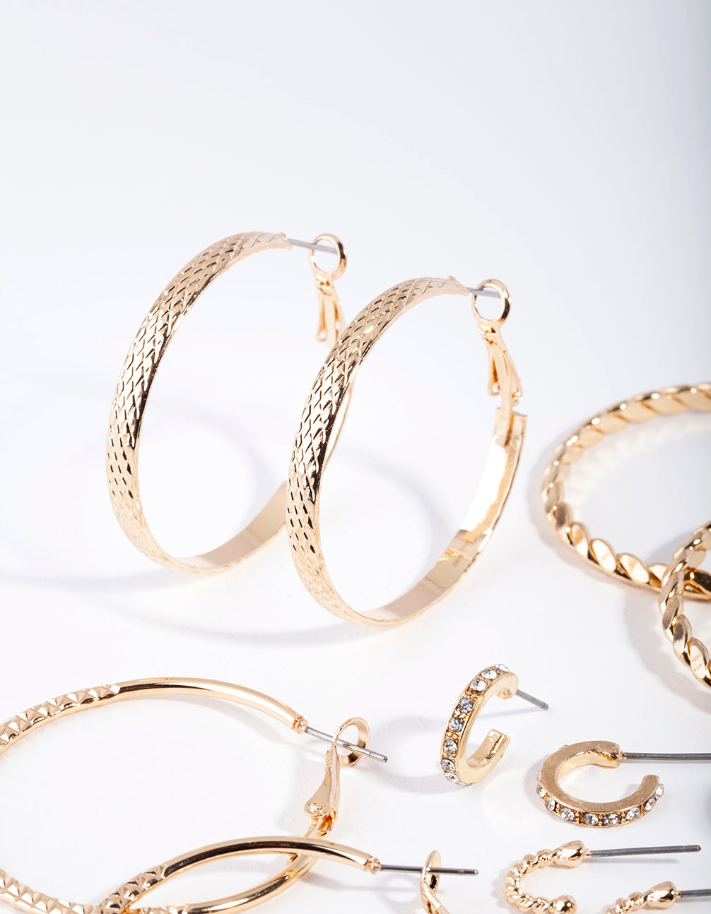 Gold Etched Twist Hoop Earring 6-Pack