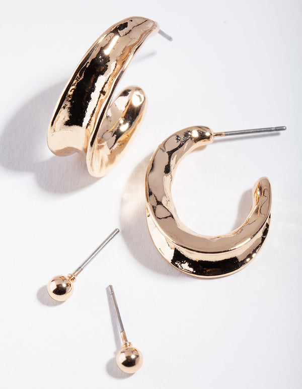 Gold Crinkle Hoop Earring Pack