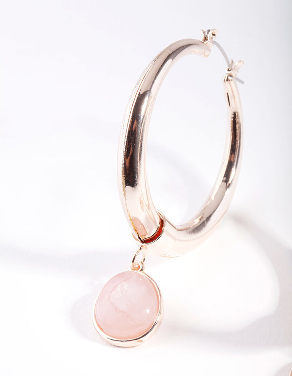 Rose Gold Centre Rose Quartz Hoop Earrings