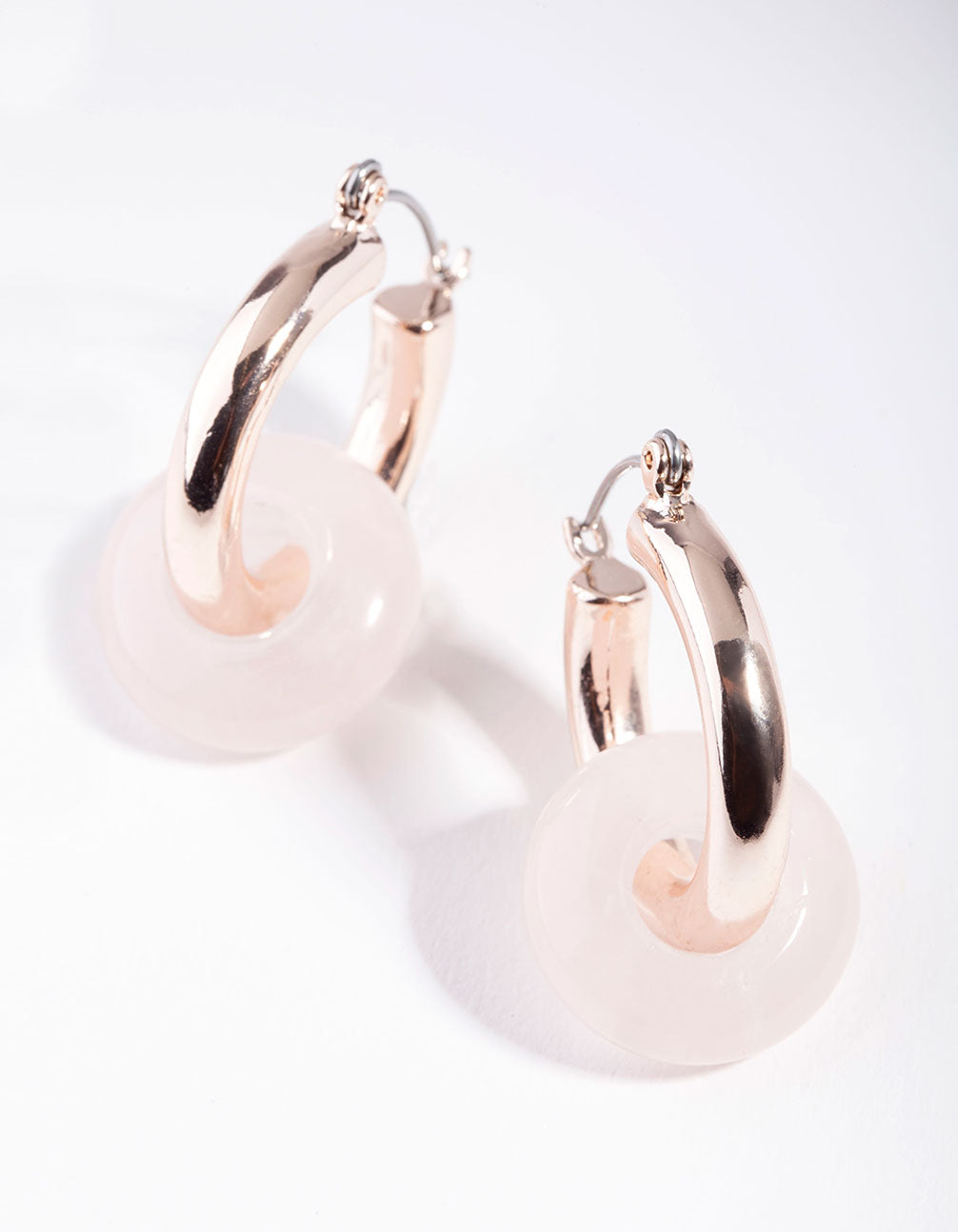 Rose Gold Pink Rose Quartz Link Circle Earrings