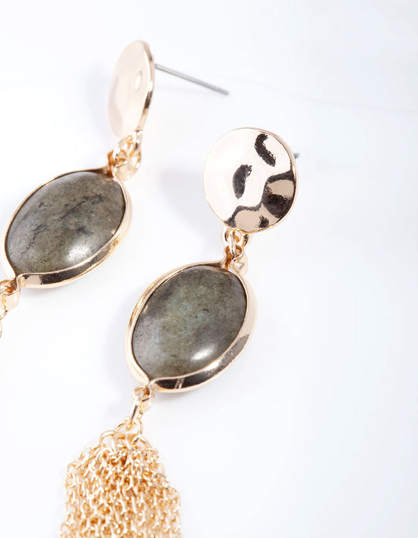 Gold Labradorite Neutral Tassel Drop Earrings