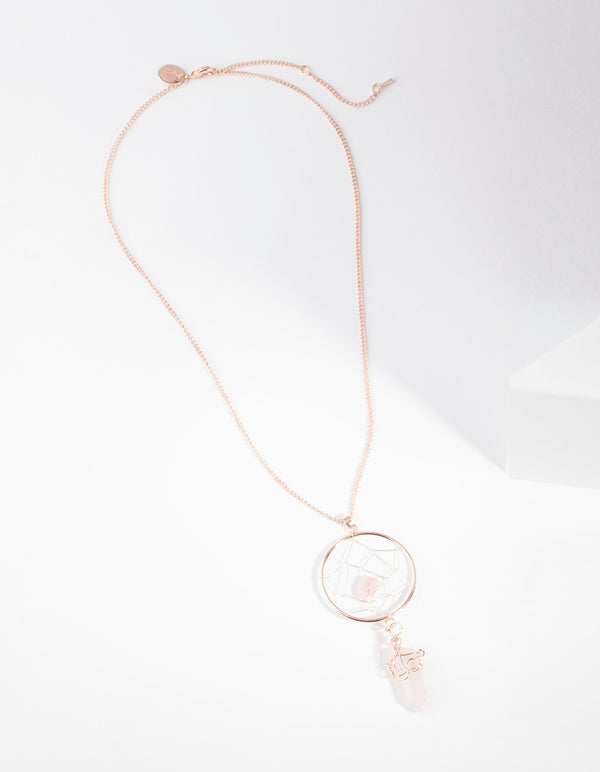 Rose Gold Rose Quartz Dreamcatcher Necklace