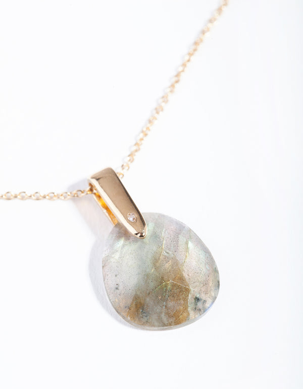 Gold Plated Sterling Silver Faceted Labradorite Pendant Necklace