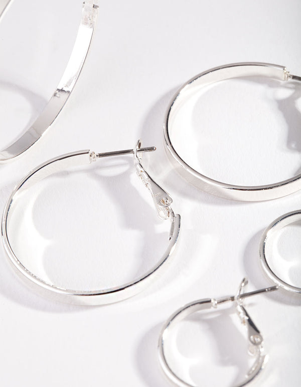 Silver Polished Triple Hoop Earring Pack