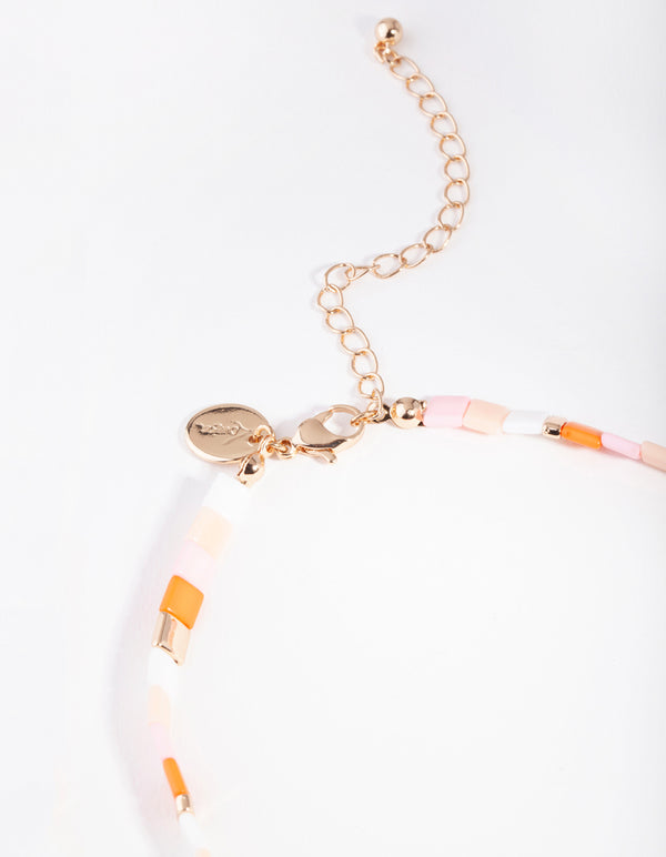 Orange Pink Square Bead Anklet