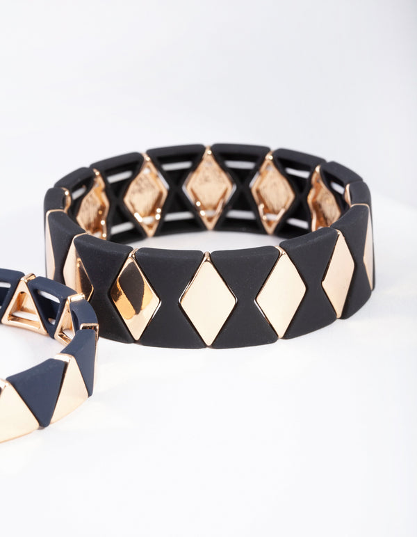 Gold Black Geometric Stretch Bracelet 2 Pack