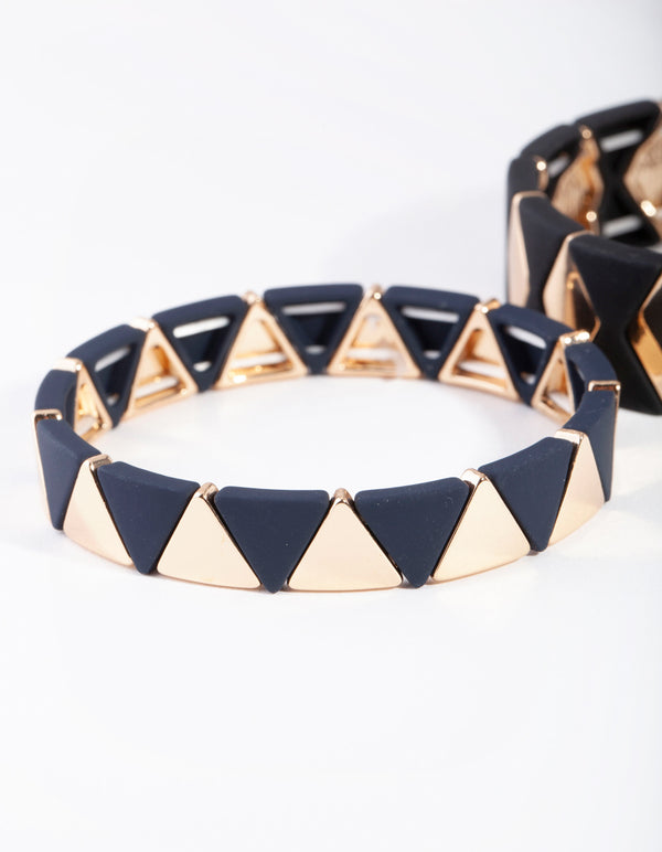 Gold Black Geometric Stretch Bracelet 2 Pack
