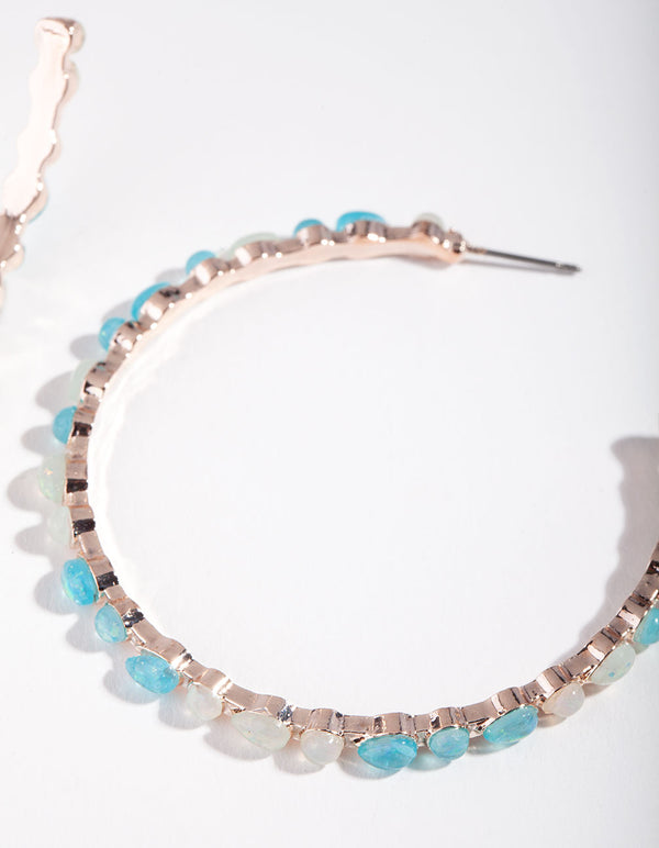 Rose Gold Blue Stone Hoop Earrings