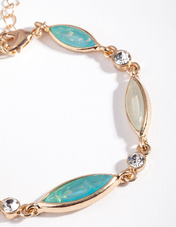 Gold Diamante & Blue Stone Bracelet