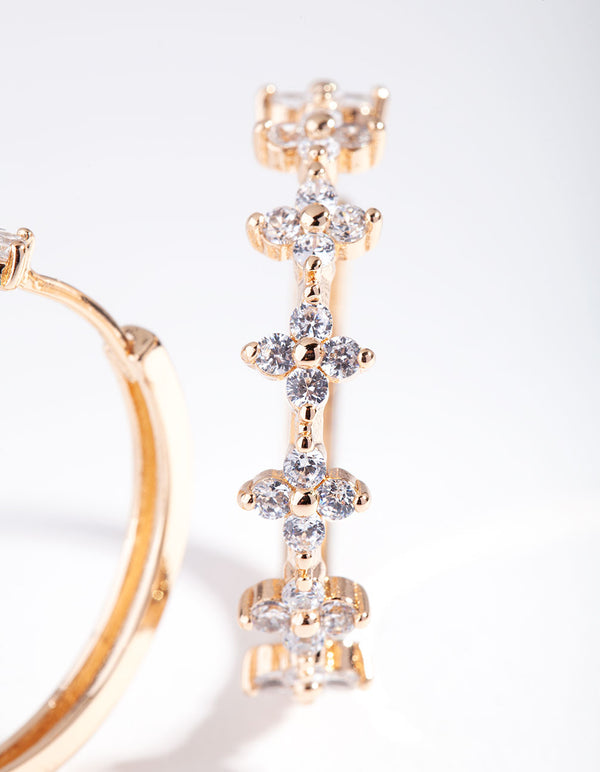 Gold Cubic Zirconia Mini Flower Hoop Earrings